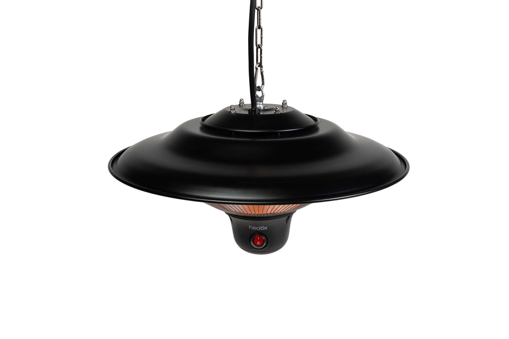 kap van de Zwarte hangende Heatix terrasverwarmer of heater met 1500 Watt 