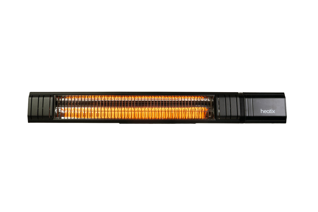 Handige zwarte slimme wandmodel Heatix heater of terrasverwarmer met 2500 Watt en afstandsbediening
