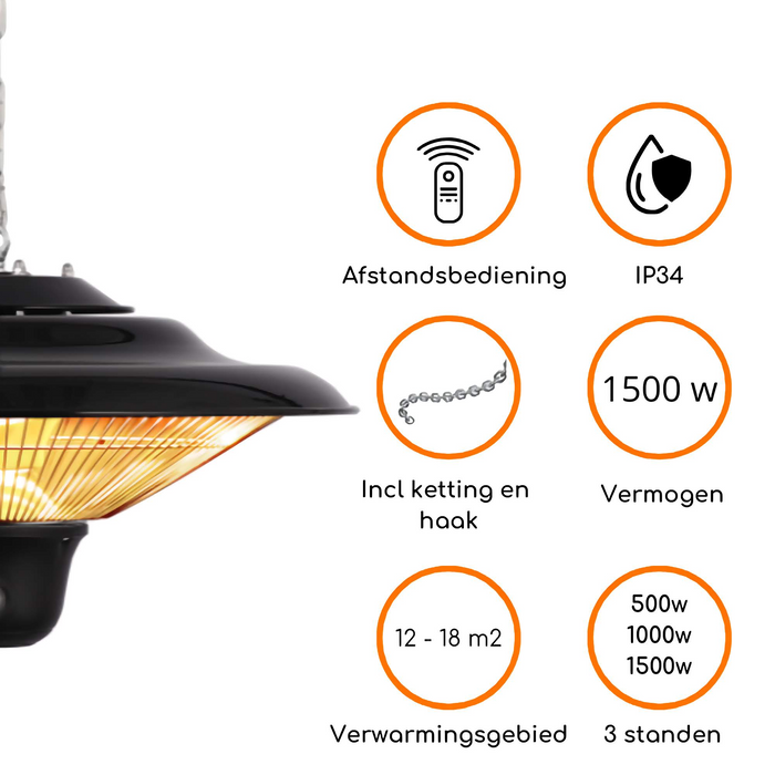 Hangende terrasverwarmer Heatix 1500 watt